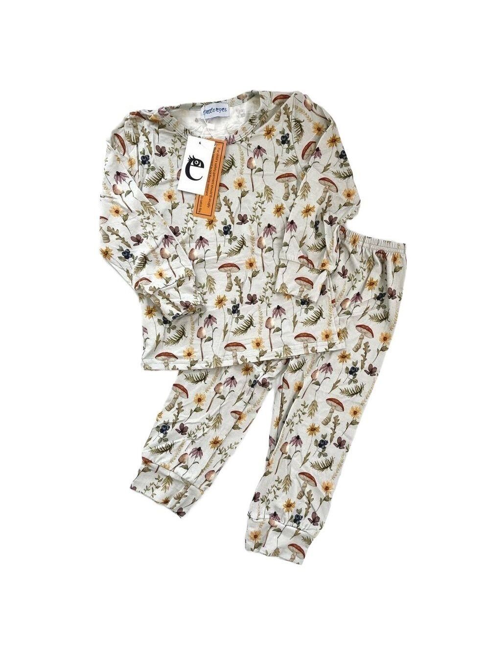 Floral Bamboo Kids Pajama‎ Set Mushrooms Flowers Wildflowers Toddler Girls
